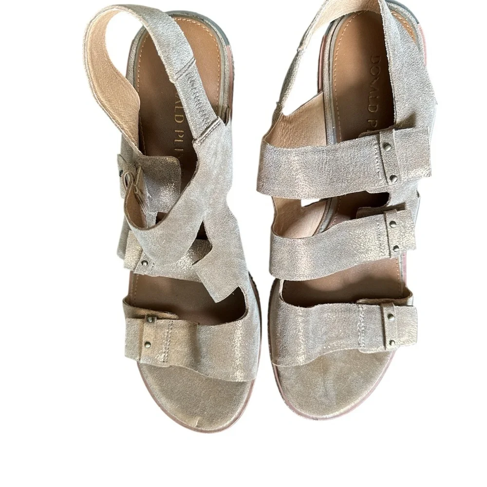 Donald J. Pliner Tan and Gold Wedge Sandals - Picture 4 of 5